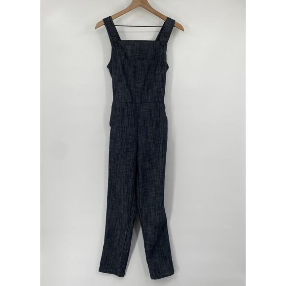 Nooworks Denim Overall Jumpsuit Wide Leg Sleeveless Chambray Dark Wash Womens XS - Picture 2 of 9
